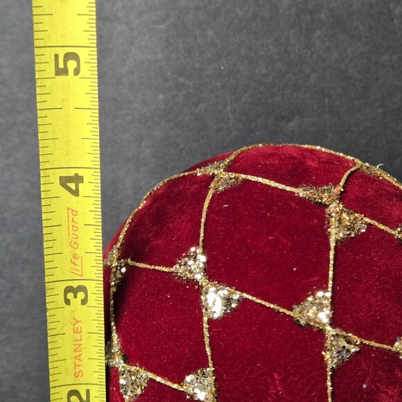 Frontgate Red Velvet Christmas Ornament 4" Gold Glitter Diamond Pattern Elegant - Picture 6 of 7